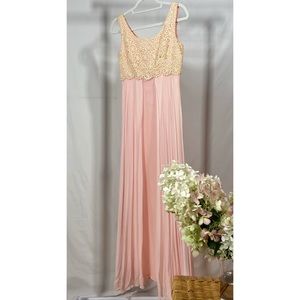 Vintage pink and cream lace chiffon dress gown